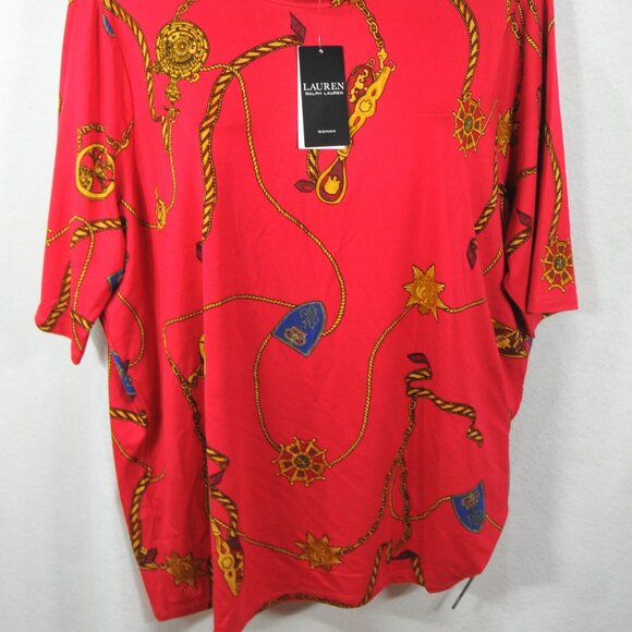 Lauren Ralph Lauren Women’s Plus Size 2X Red Nautical Turtleneck Top Blouse NWT - Picture 8 of 10